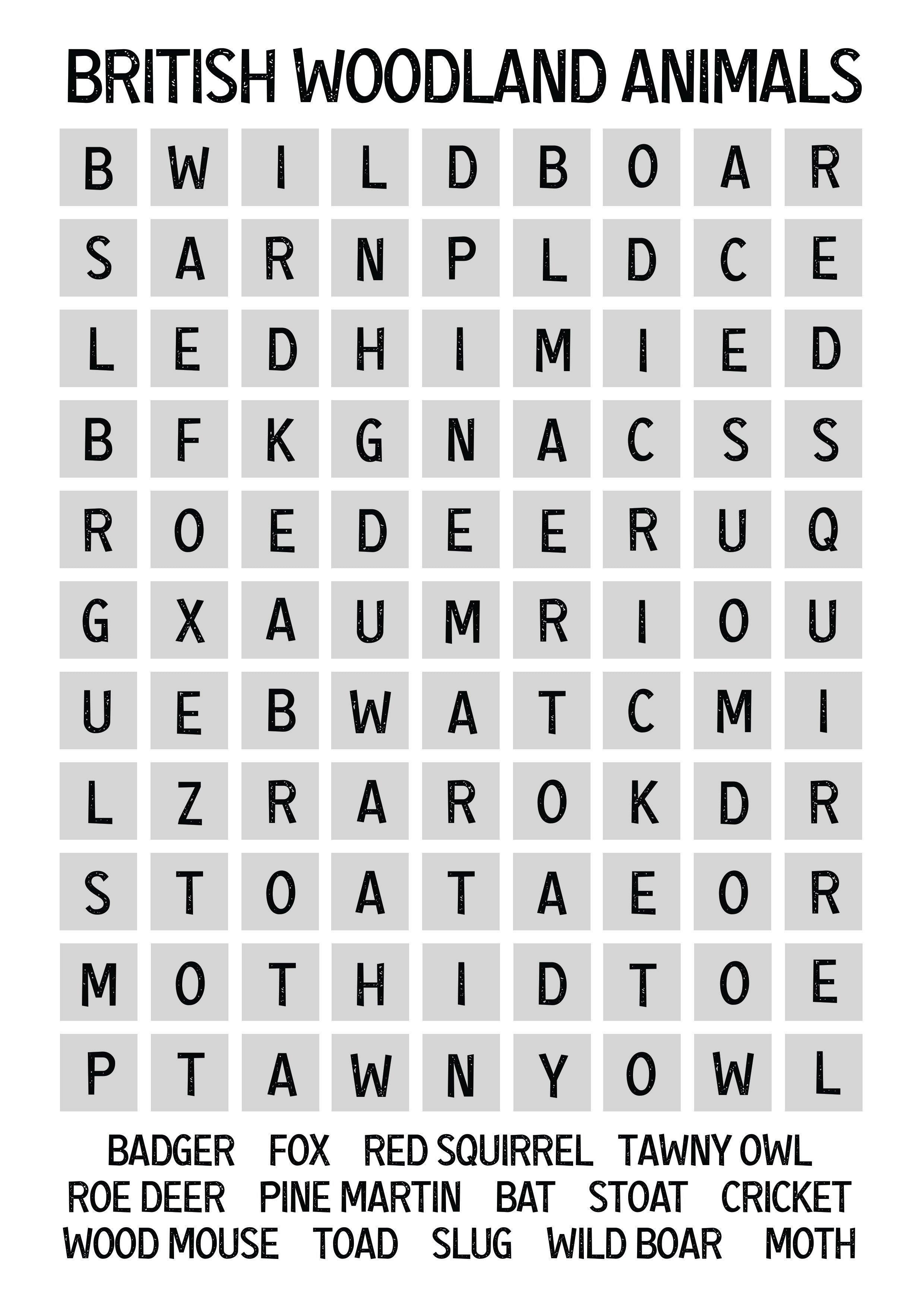 British Woodland Animals Wordsearch